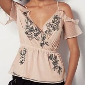 Express Cold Shoulder Surplice Ruffle Blouse